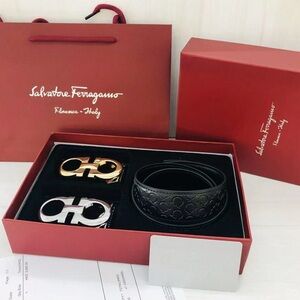 Salvatore Ferragamo Silver and Gold Buckle Set